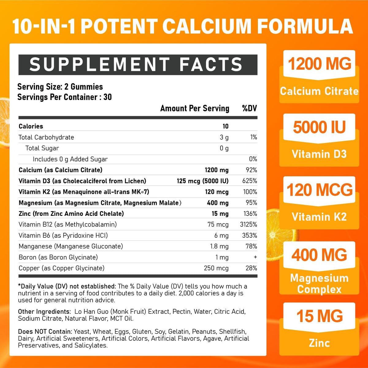 Gummies Veyttisy Calcium 1200 mg, emballage et contenu