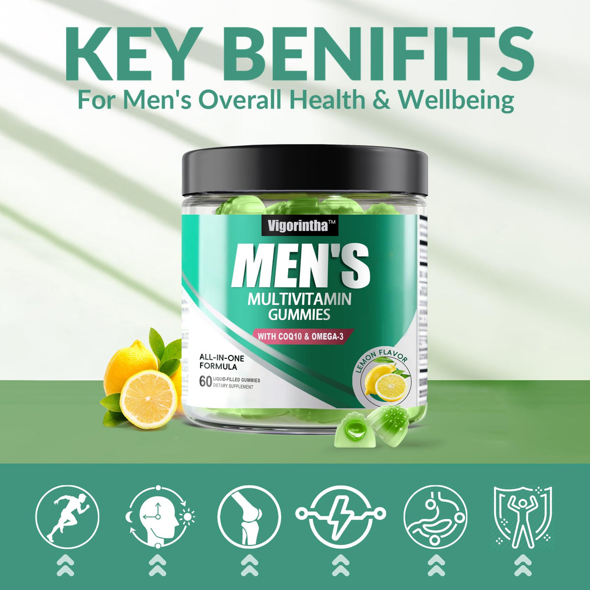 Gummies Vigorintha multivitamines au goût citron sur une table