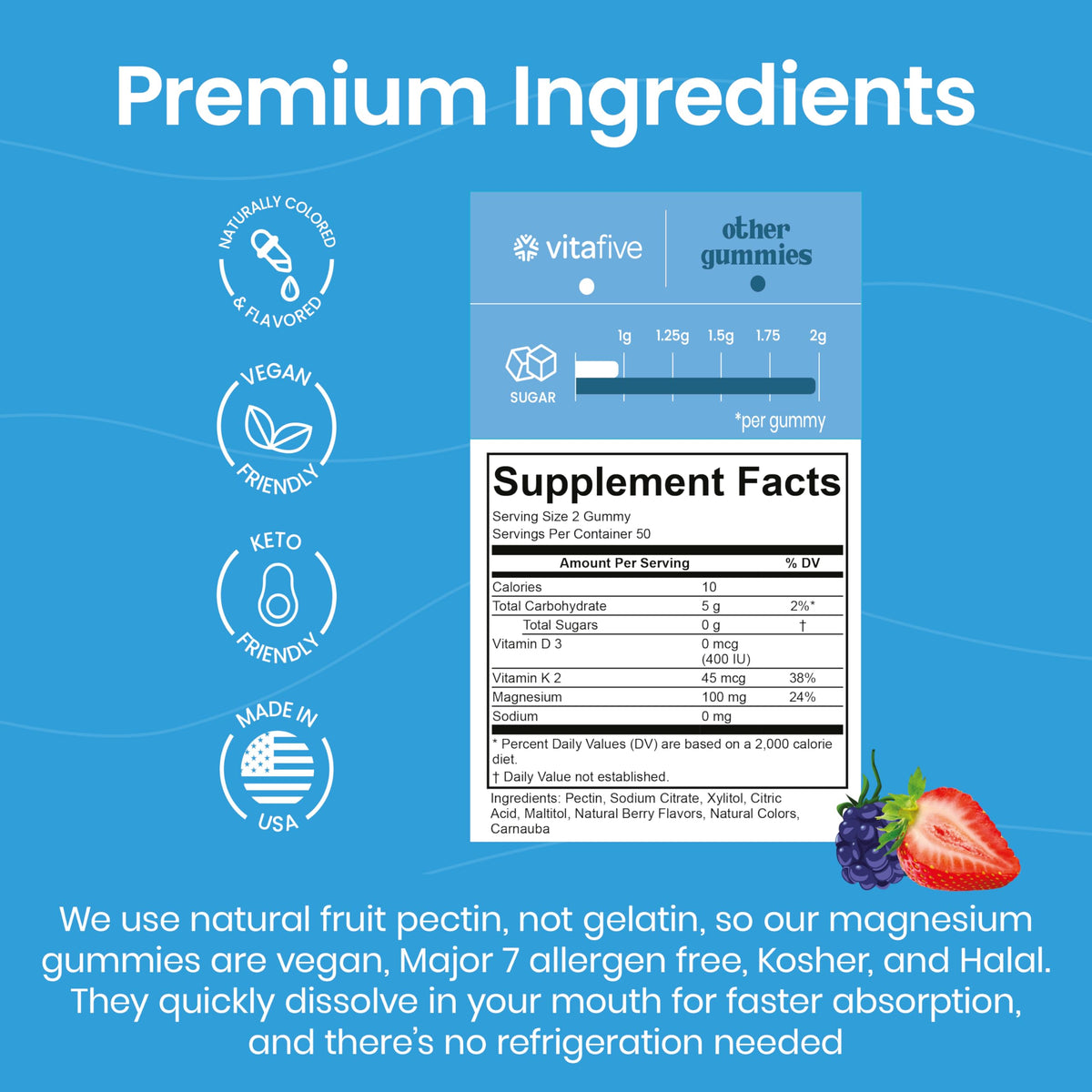 Gummies Vitafive avec vitamines D et K, présentation sur table