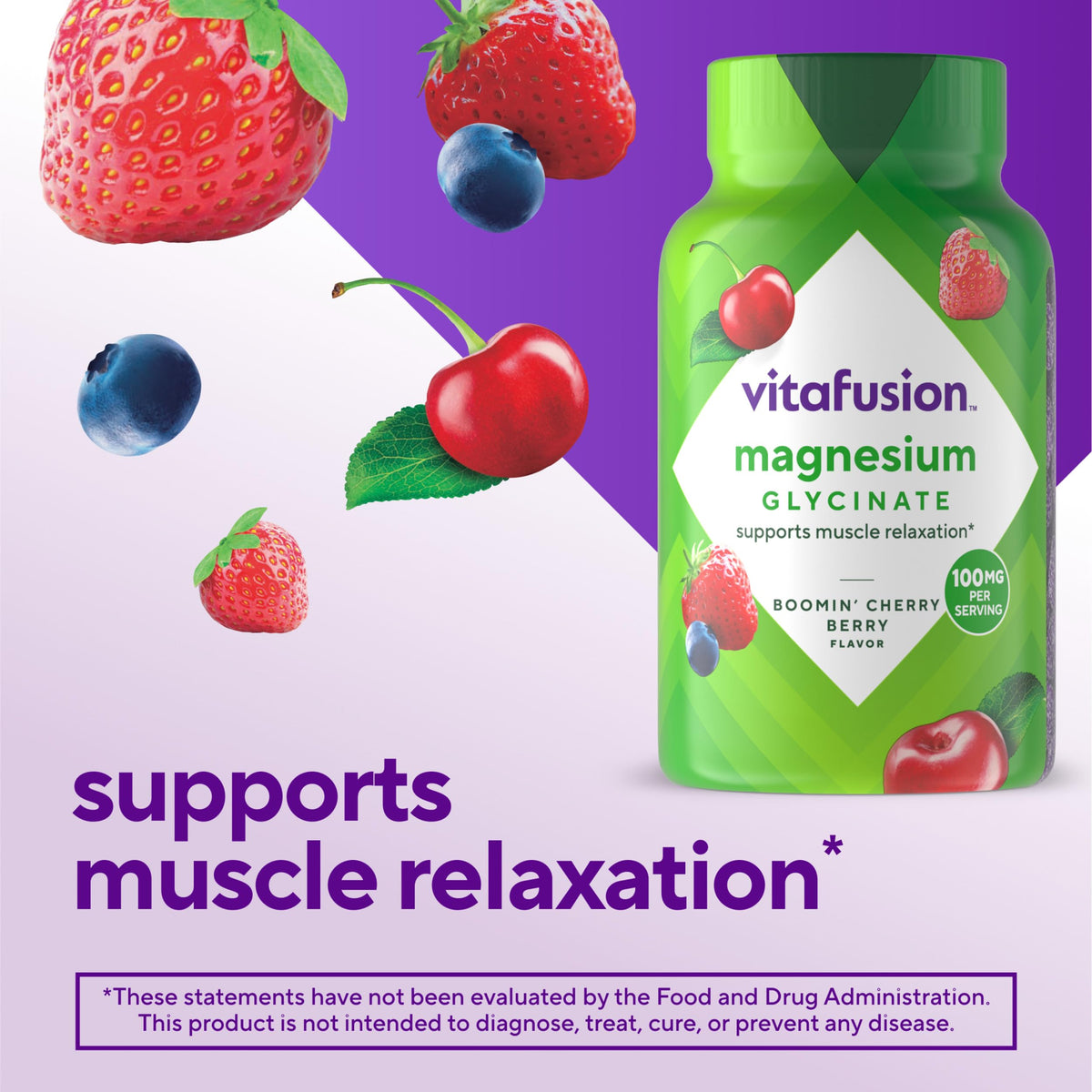 Gummies Vitafusion Magnésium Glycinate avec saveur cerise et myrtille