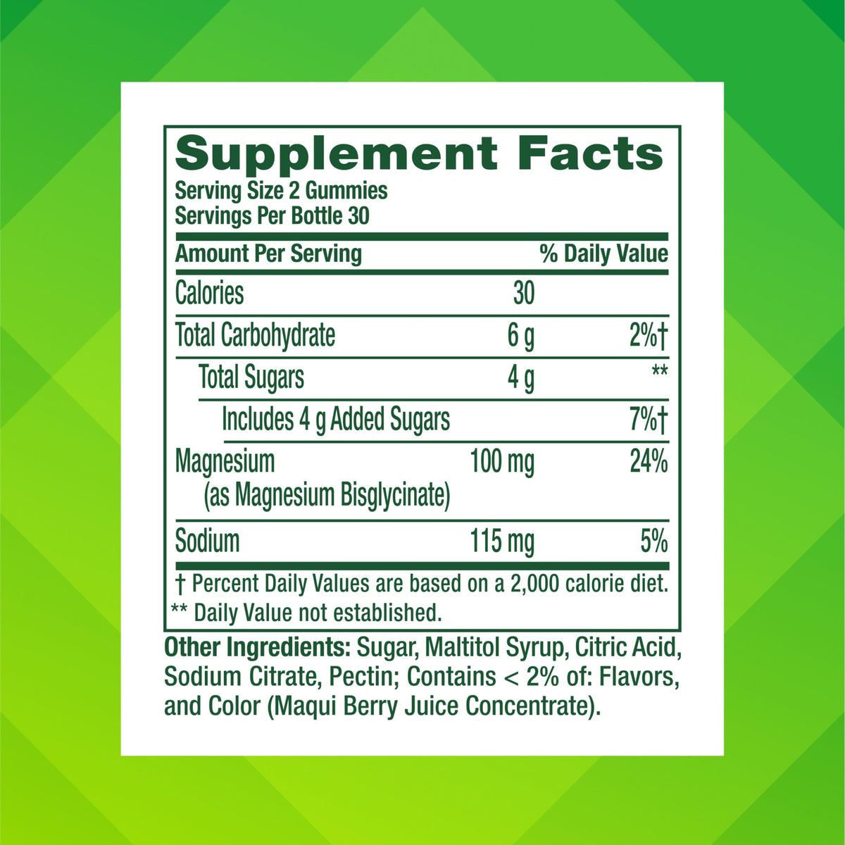 Gummies Vitafusion Magnésium Glycinate en portion de deux gummies