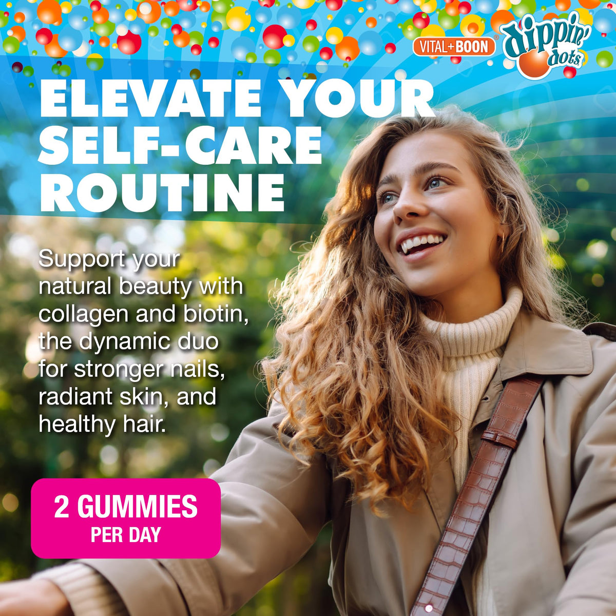 Gummies Vital+Boon Dippin' Dots avec une cuillère à côté