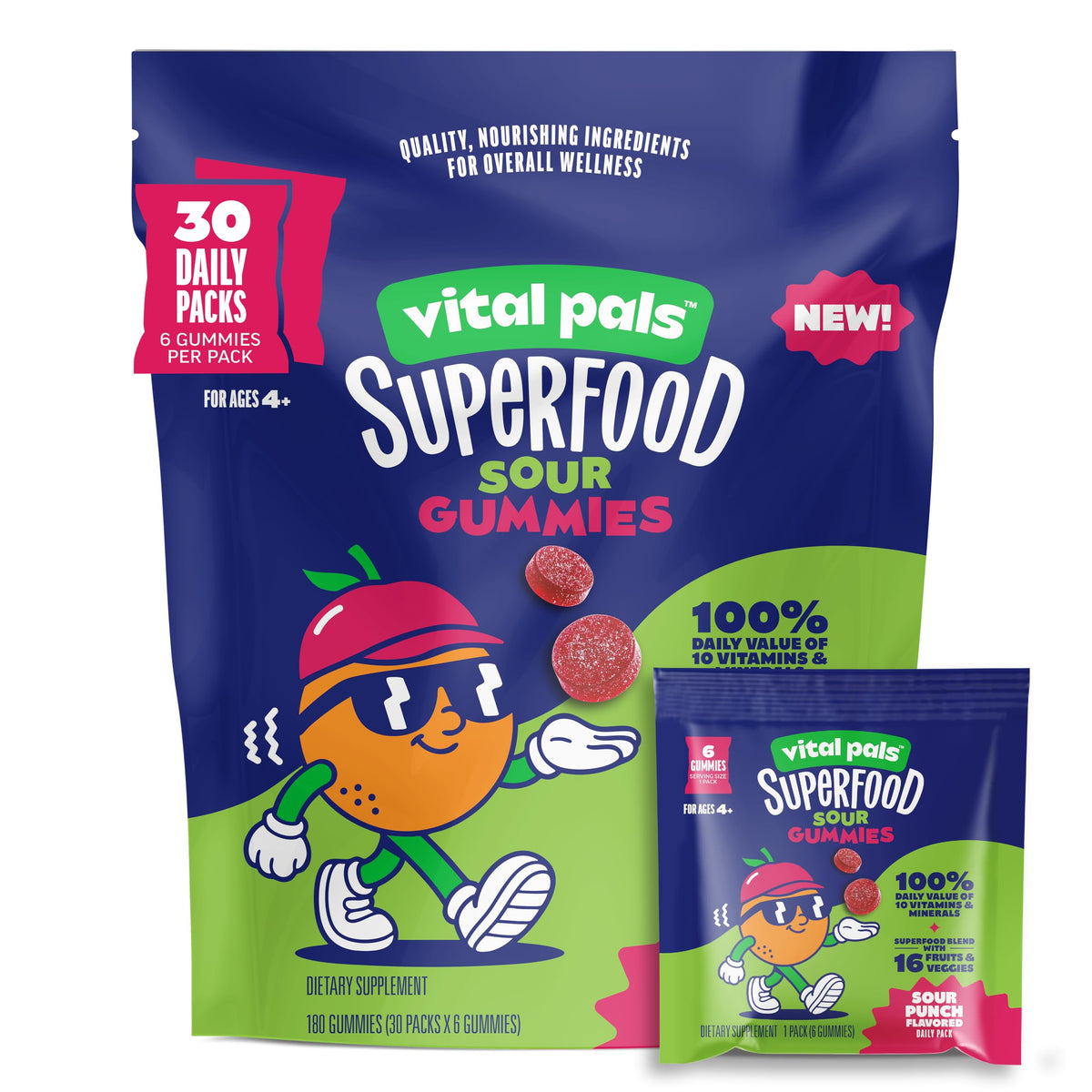 Gummies Vital Pals Superfood pour enfants, 16 fruits et légumes, vue de face