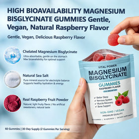 Gummies VITAL POWER de magnésium bisglycinate, vue de dessus avec étiquette
