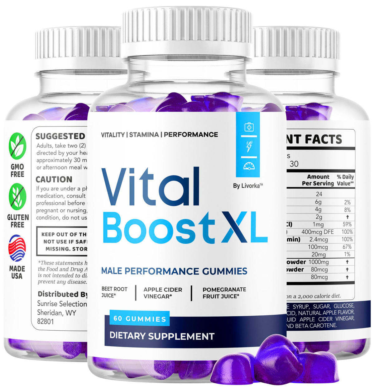 Gummies Vital support XL LIVORKA sur une table avec d'autres compléments alimentaires