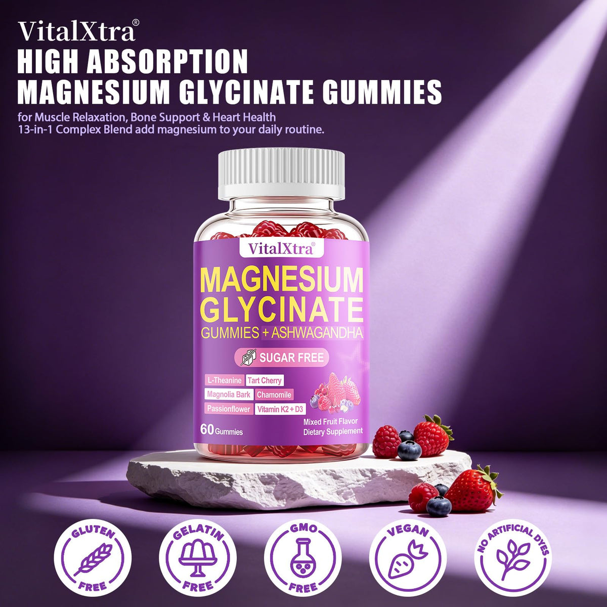 Gummies VitalXtra avec des ingrédients naturels en arrière-plan