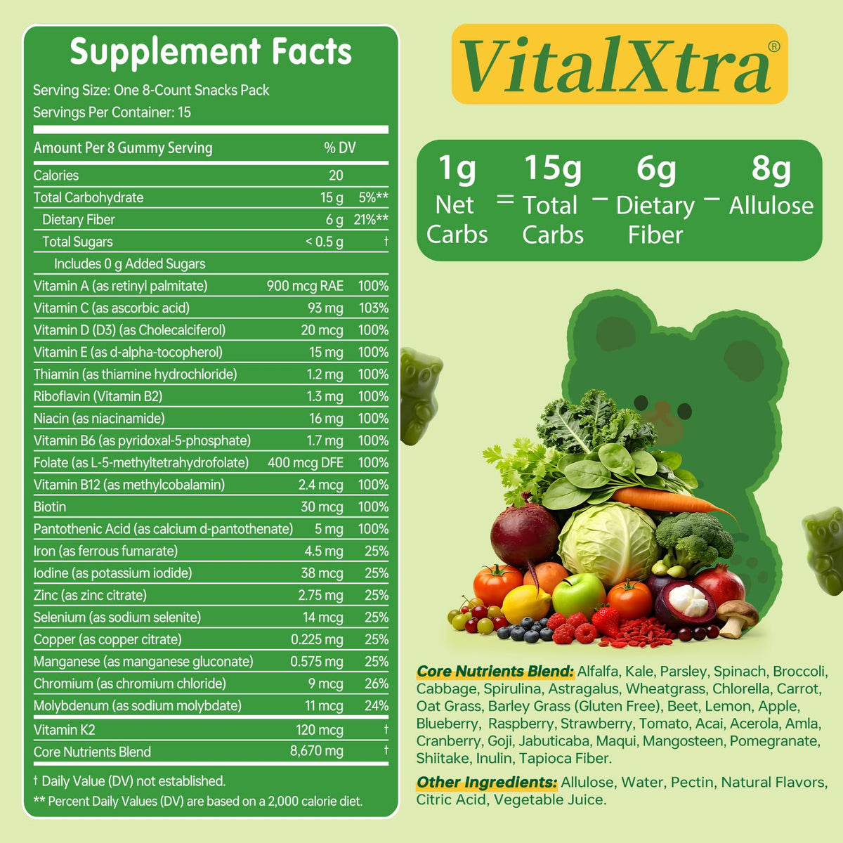 Gummies VitalXtra, ingrédients naturels en arrière-plan