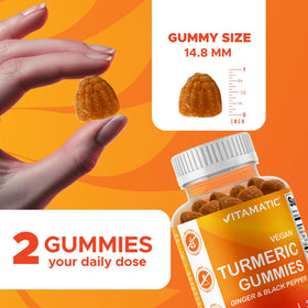 Gummies Vitamatic au curcuma en gros plan avec texture