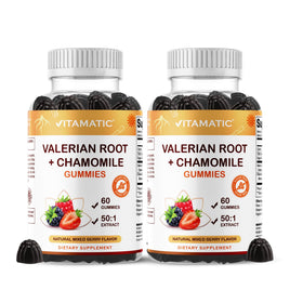 Gummies Vitamatic aux racines de valériane et camomille vue de face dans leur emballage