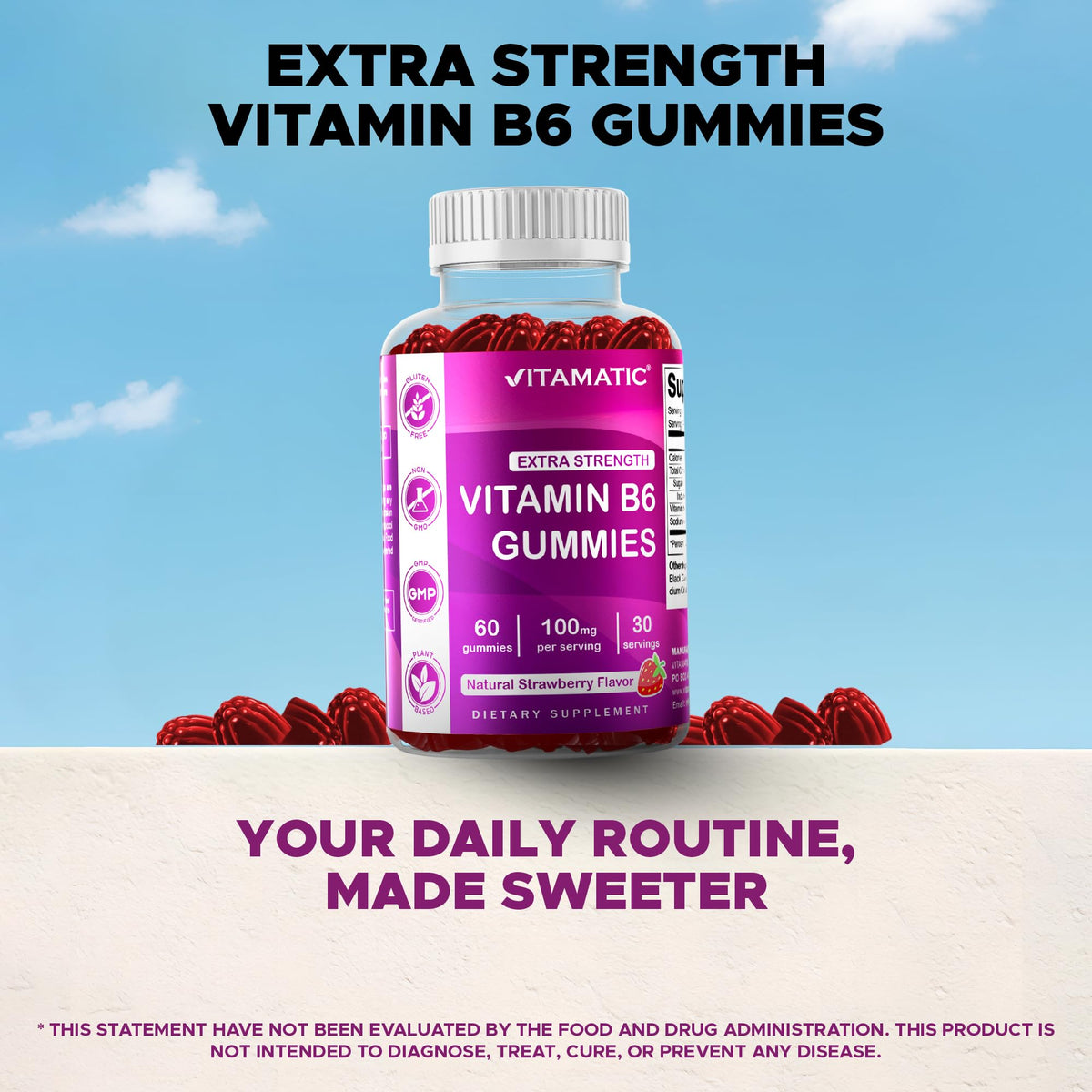 Gummies Vitamatic B6 100mg avec des ingrédients naturels autour