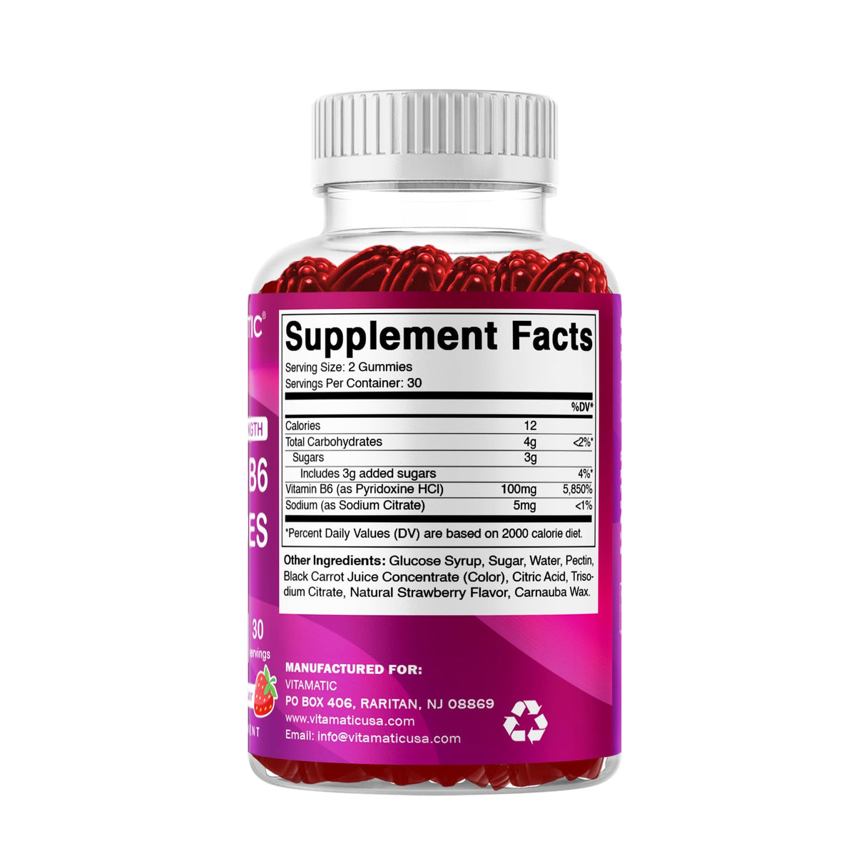 Gummies Vitamatic B6 100mg dans une assiette avec des fruits