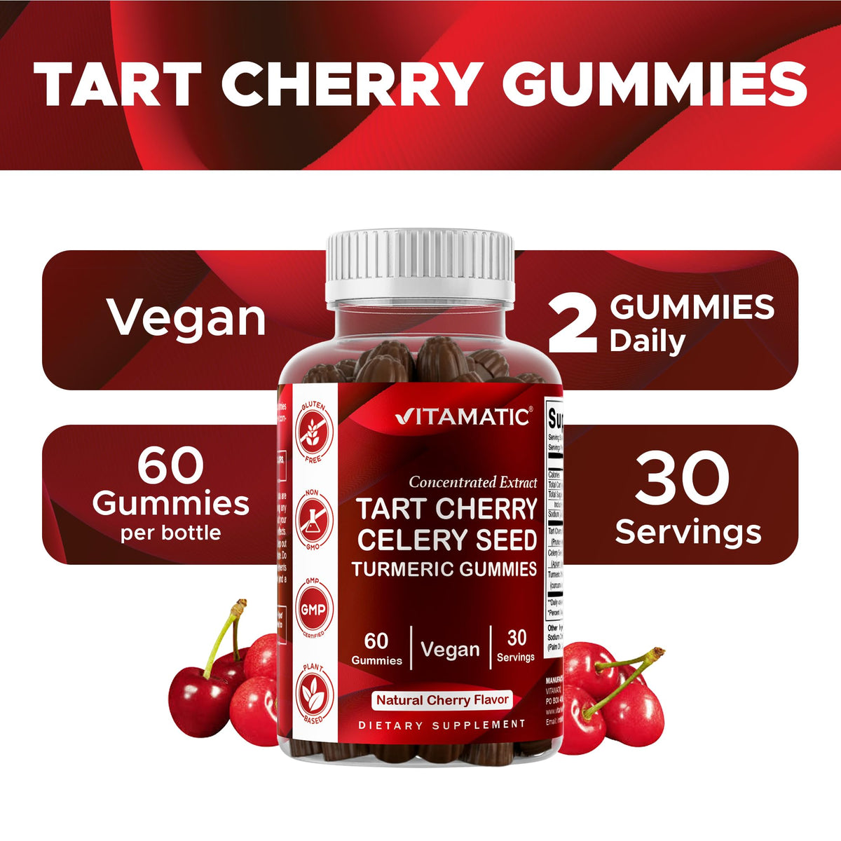 Gummies Vitamatic cerise acide sur une surface en bois
