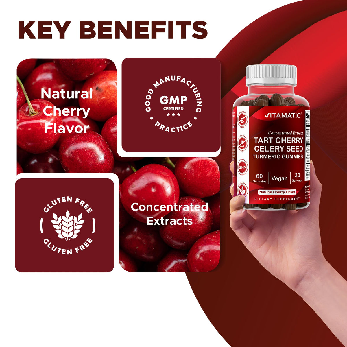 Gummies Vitamatic cerise acide sur une table