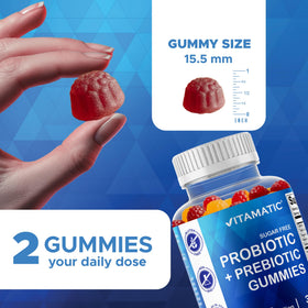 Gummies Vitamatic dans une main, montrant leur taille et couleur