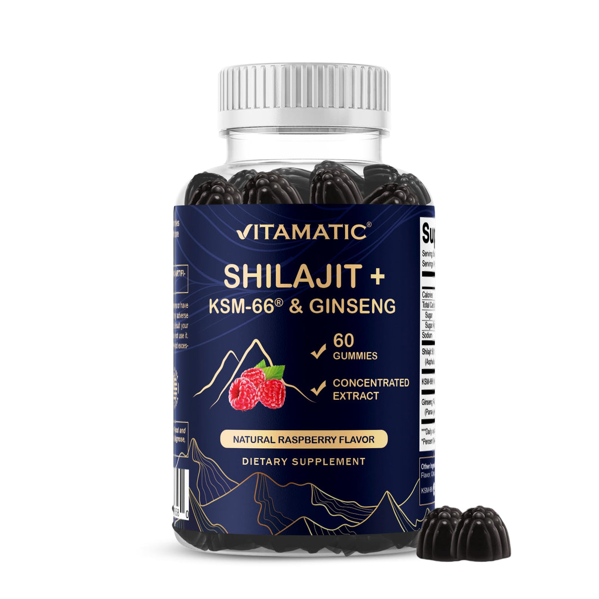 Gummies Vitamatic Shilajit KSM-66 Ashwagandha Ginseng 60 Vegan front view