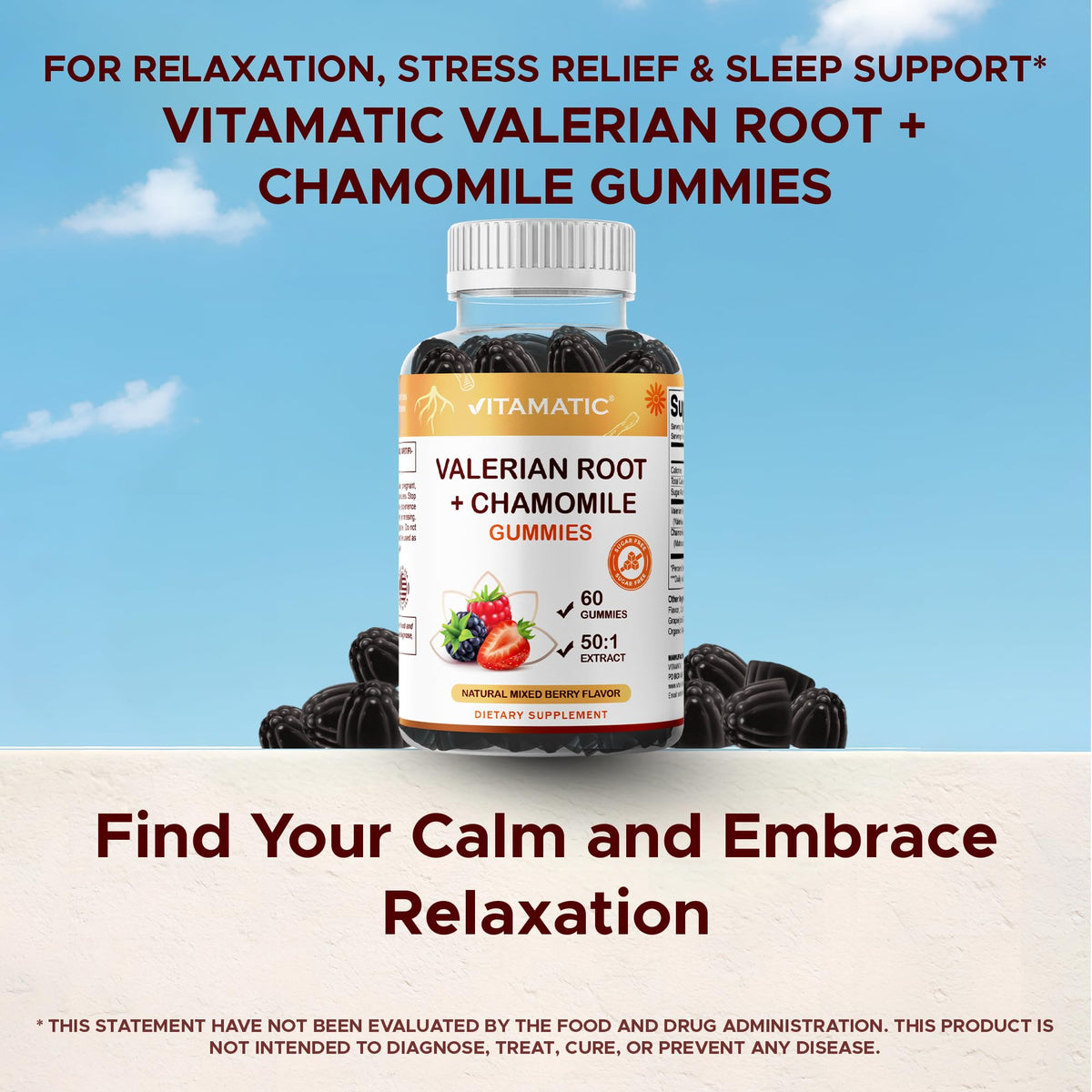Gummies Vitamatic sur un fond naturel avec des plantes