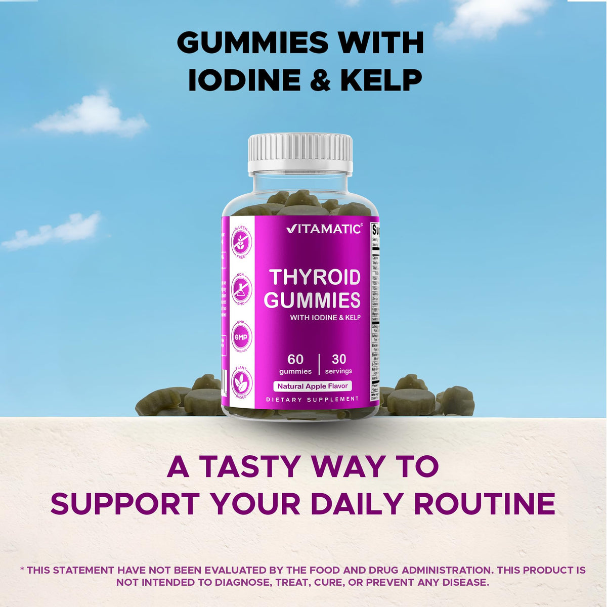 Gummies Vitamatic sur une assiette avec des fruits