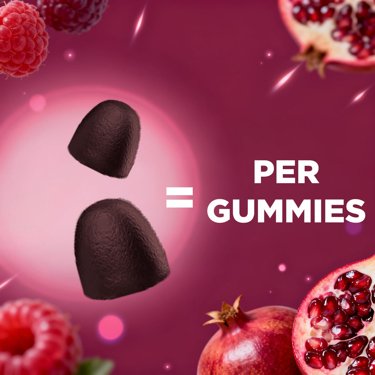 Gummies Vitamatic sur une table avec des fruits frais