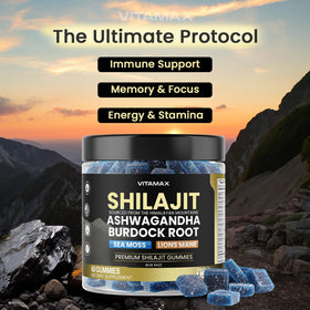 Gummies Vitamax Shilajit montrant la texture et la couleur bleu