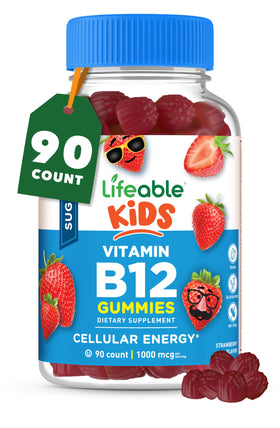 Gummies Vitamin B12 Lifeable sans sucre, vue avant du flacon
