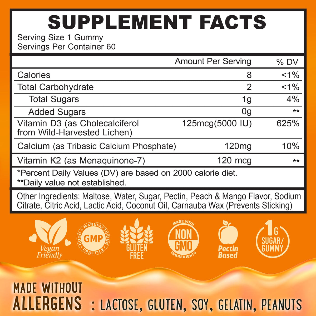 Gummies Vitamin D3 K2 & Calcium 5000 IU, texture gélifiée