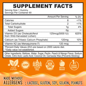 Gummies Vitamin D3 K2 & Calcium 5000 IU, texture gélifiée