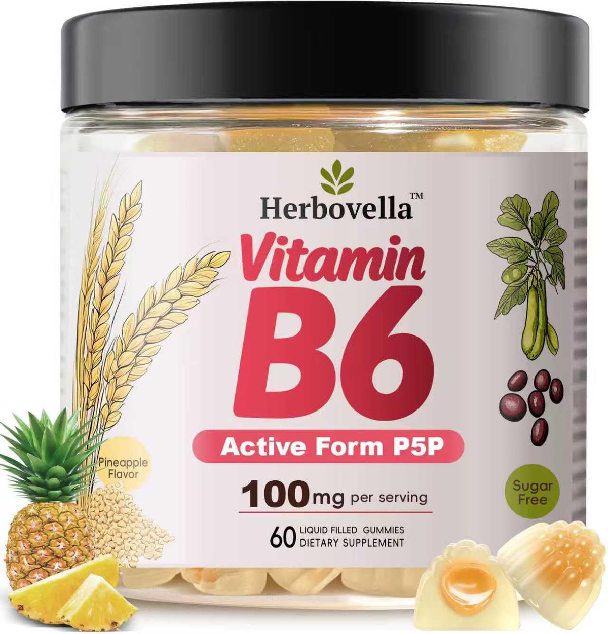 Gummies Vitamine B6 100mg Herbovella vue avant avec emballage