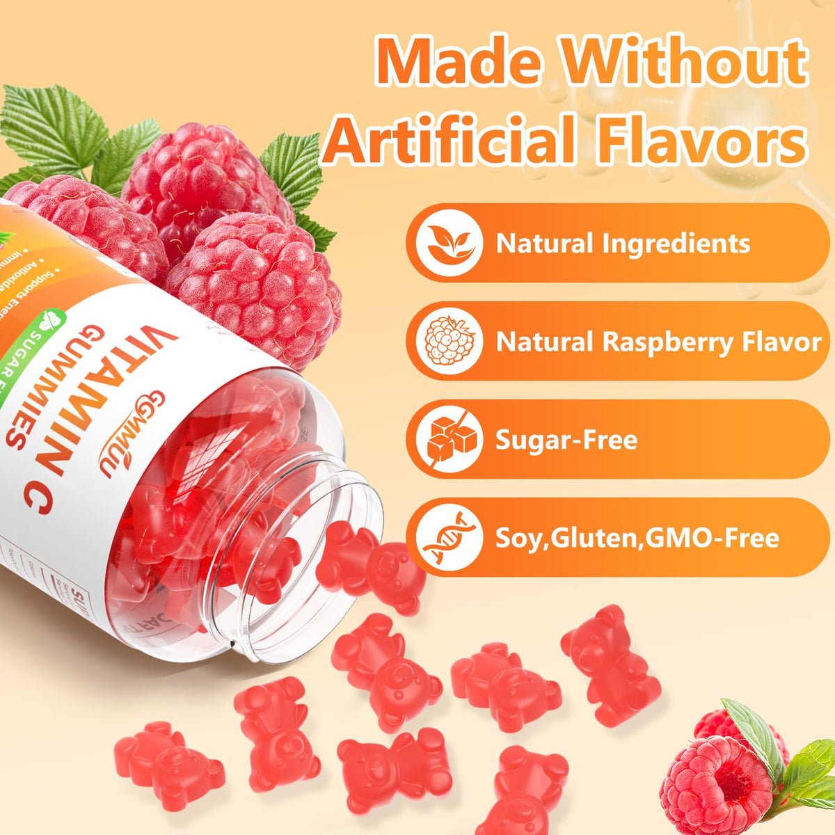 Gummies Vitamine C GGMMUU 250mg, goût framboise naturel
