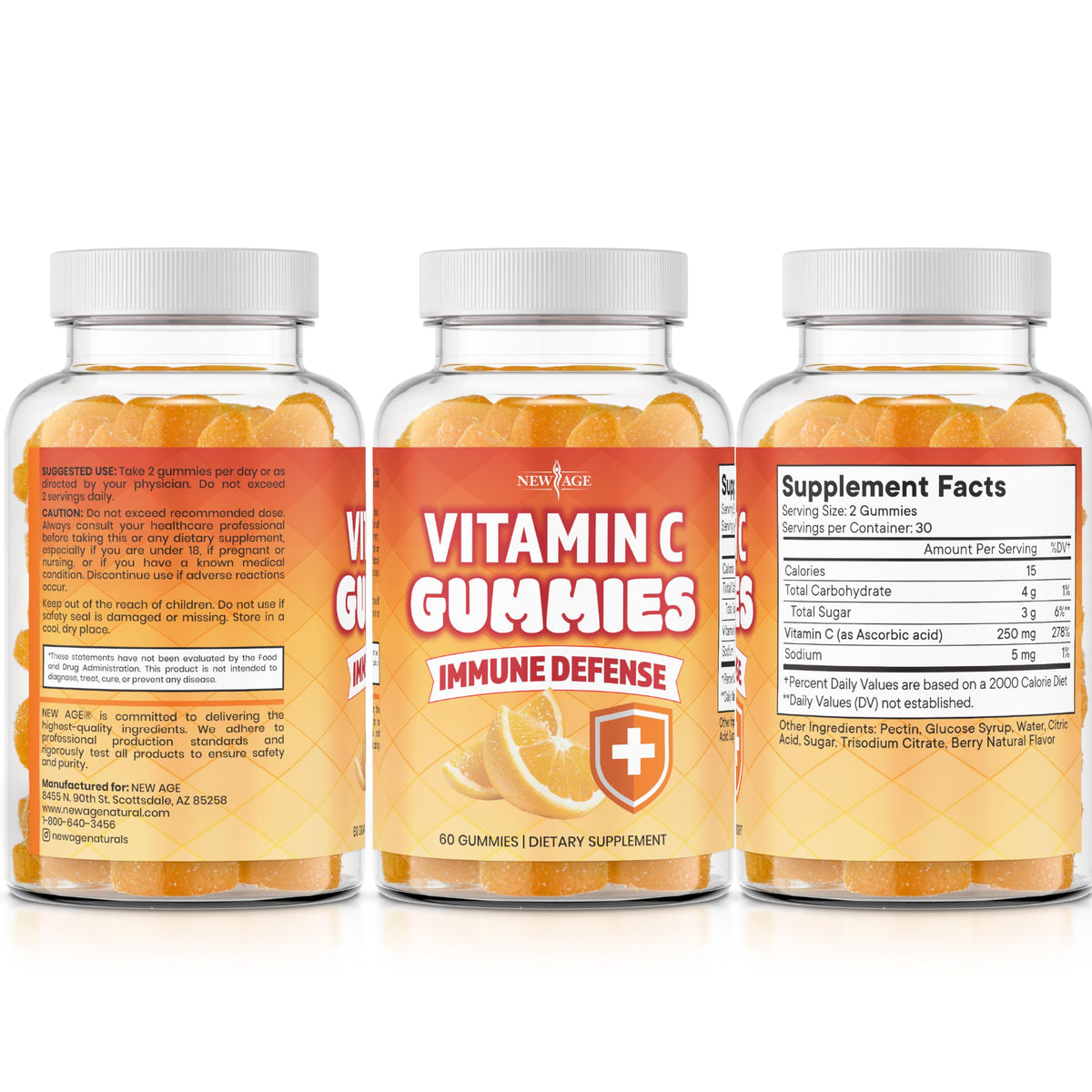 Gummies Vitamine C Orange NEW AGE dans un bol