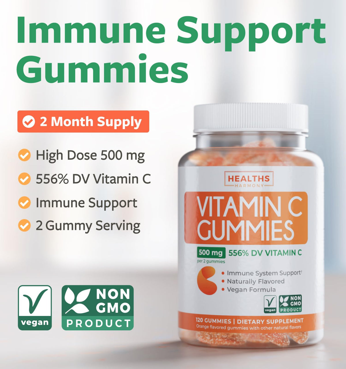 Gummies vitamine C vegan Healths Harmony avec un goût légèrement acidulé