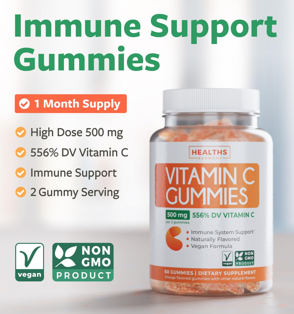 Gummies vitamine C vegan orange en gros plan