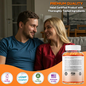 Gummies Vitamine C Vegan SHIFAA NUTRITION avec fruits en arrière-plan