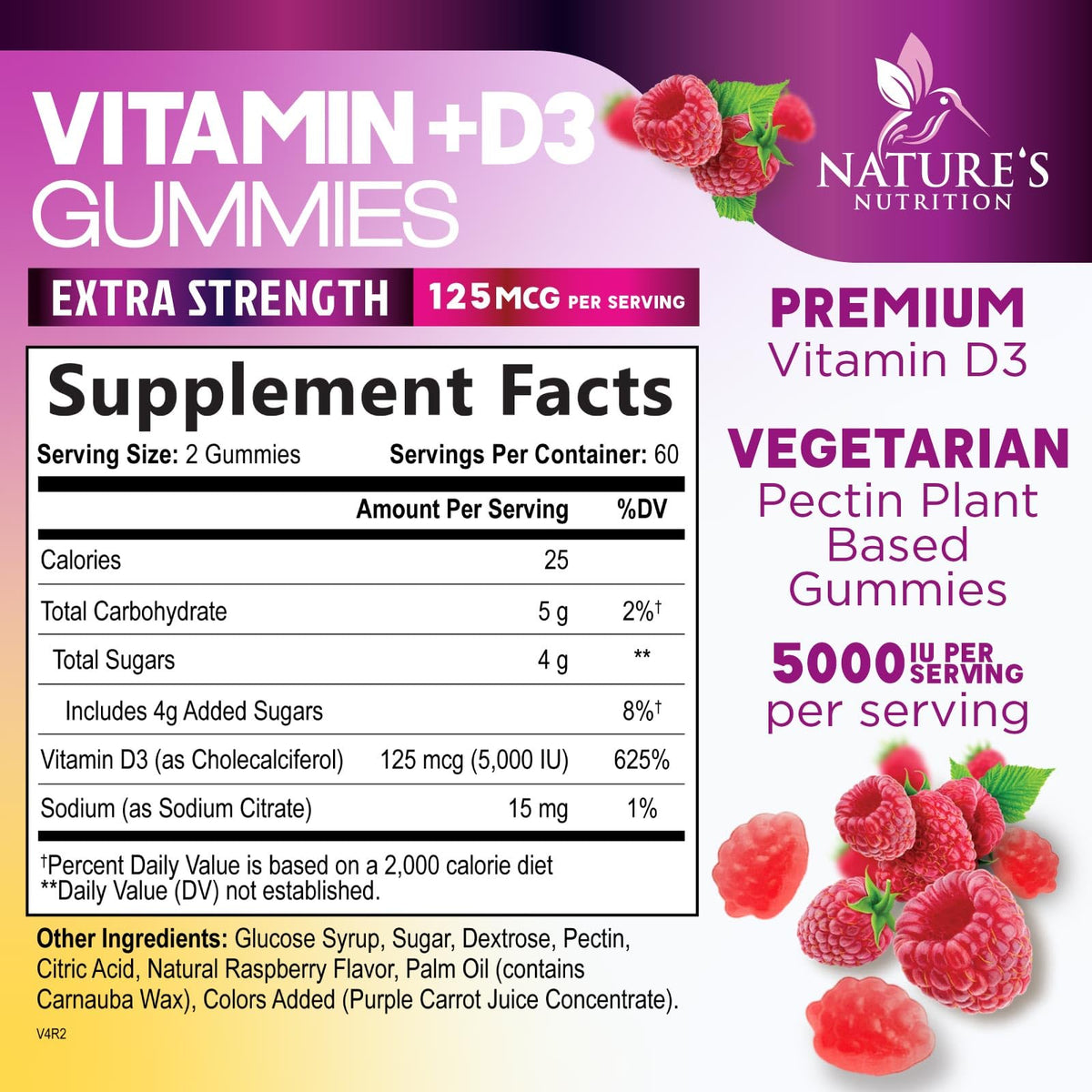 Gummies Vitamine D3 125 mcg Nature's Nutrition sur une table