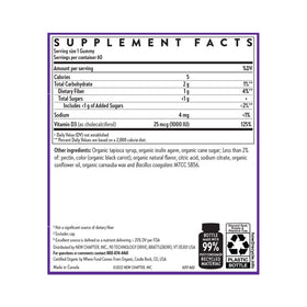 Gummies Vitamine D3 Bio New Chapter ouvertes avec une portion visible
