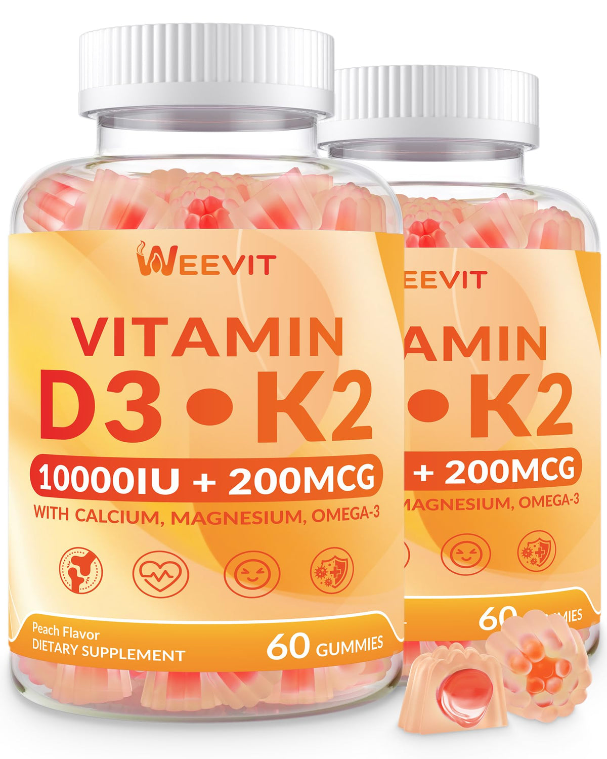 Gummies Vitamine D3 K2 WEEVIT avec Omega-3, vue de face