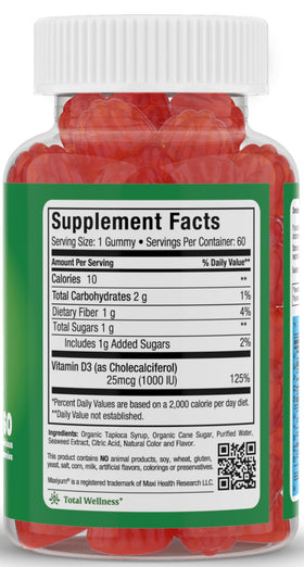 Gummies Vitamine D3 Maxi Health sur une table, présentation