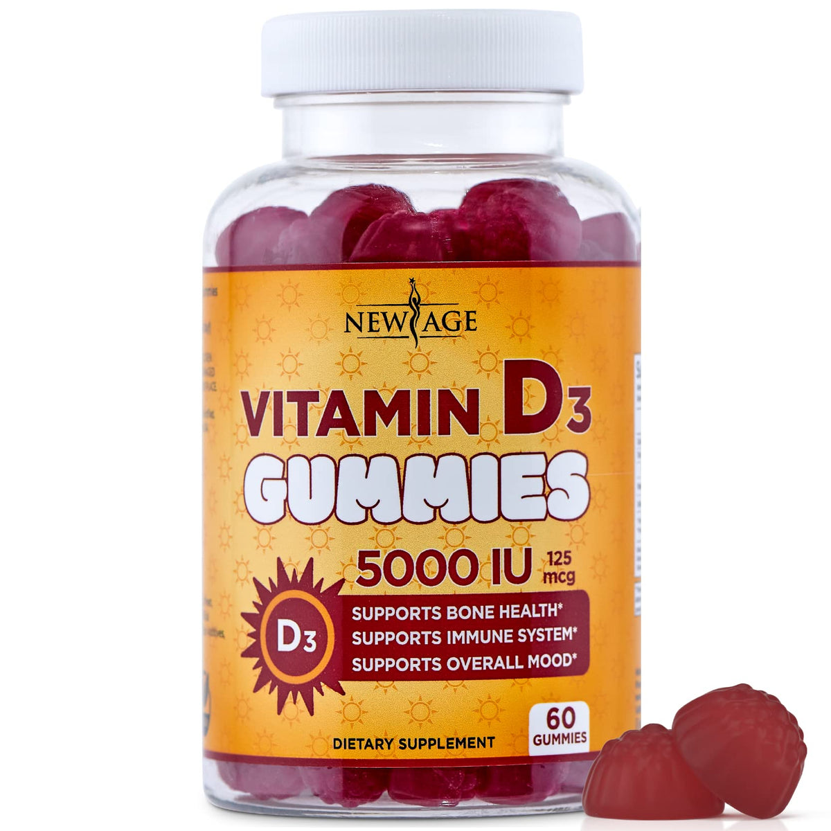 Gummies Vitamine D3 NEW AGE 5000 IU, boîte de 60 unités