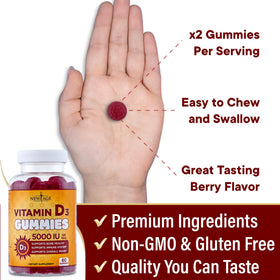 Gummies Vitamine D3 NEW AGE, boîte ouverte avec gummies visibles