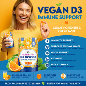 Gummies Vitamine D3 Nutracelle 2000 IU orange sur une table