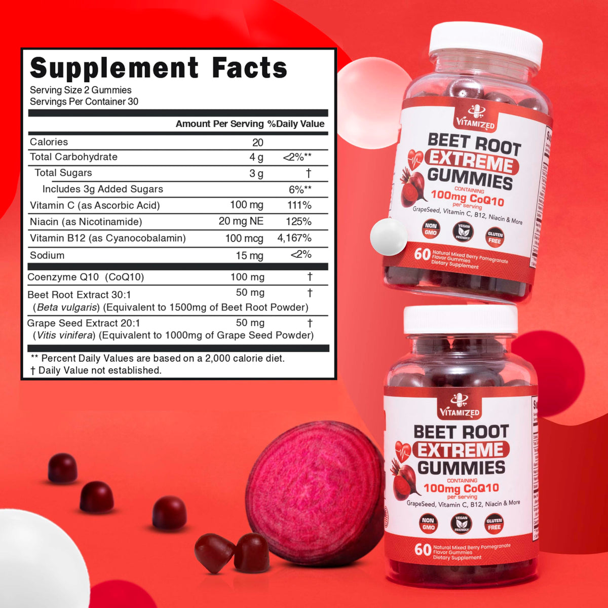 Gummies VITAMIZED CoQ10 avec description des ingrédients