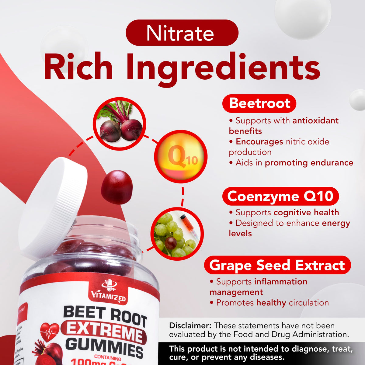 Gummies VITAMIZED CoQ10 avec vue de près sur la texture
