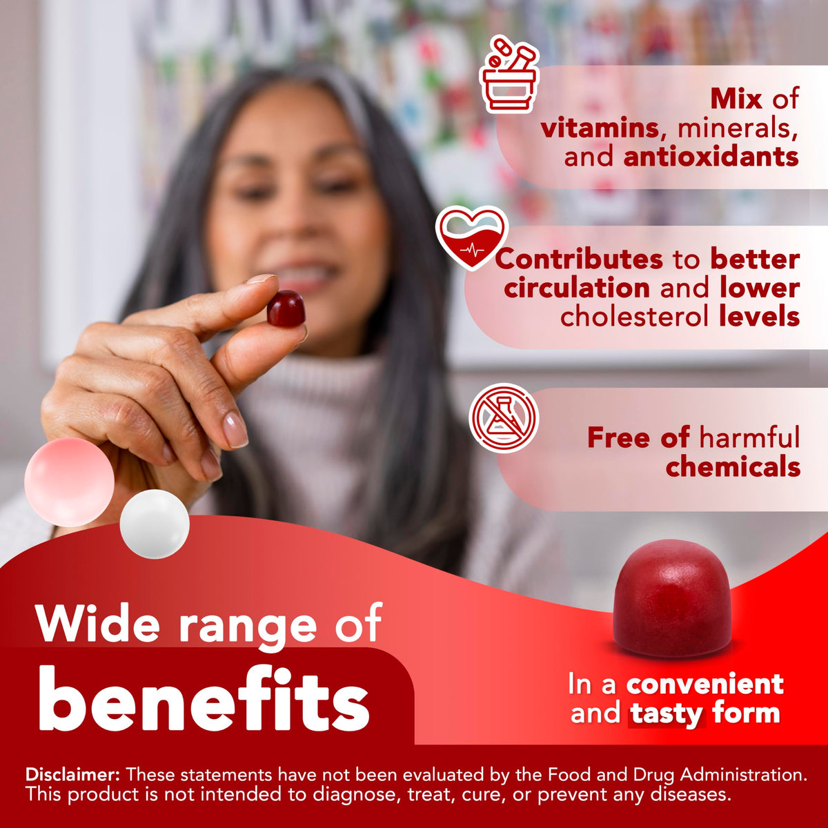 Gummies VITAMIZED CoQ10 dans un bol avec des ingrédients