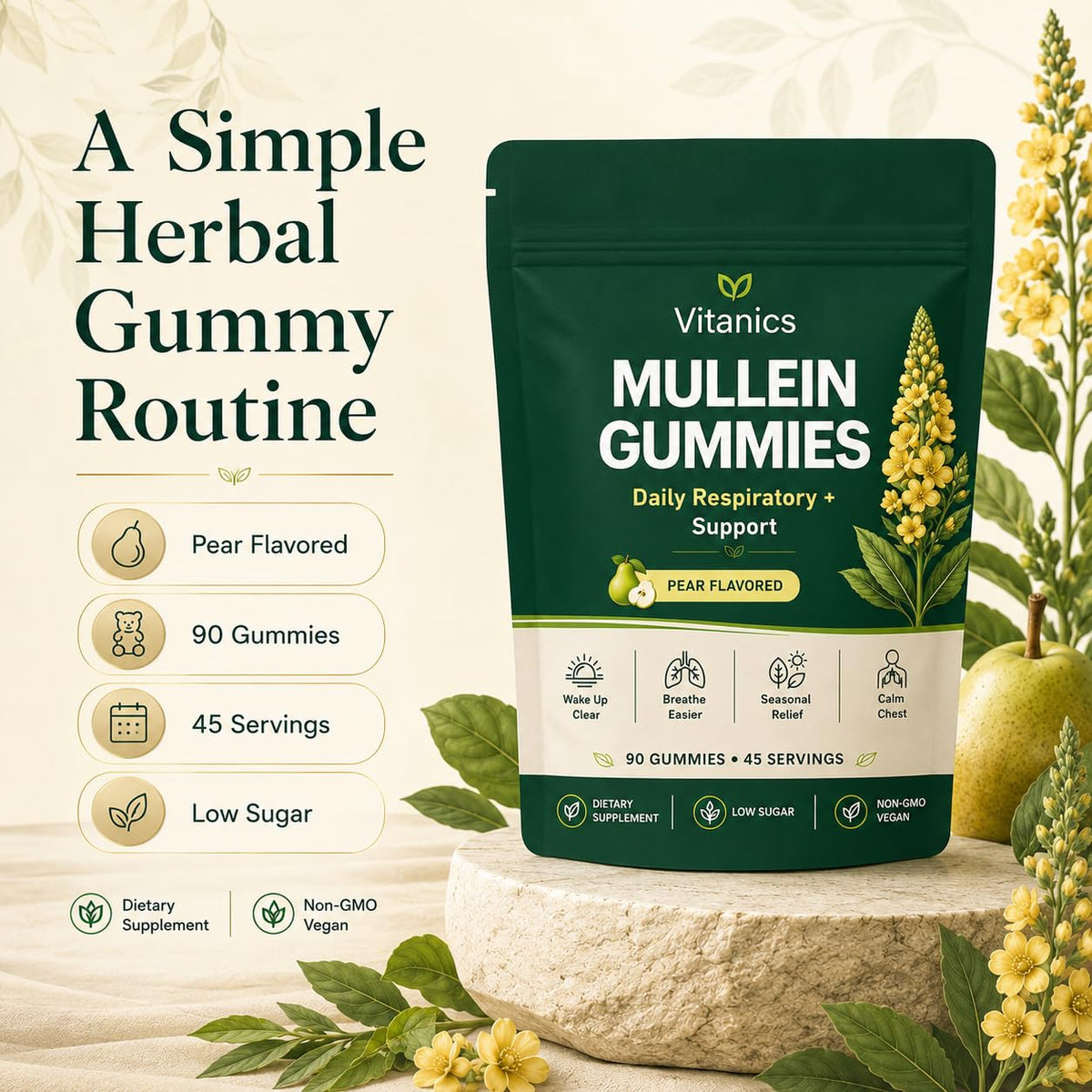 Gummies VITANICS MULLEIN, extrait de feuille de molène, sur fond blanc