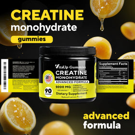 Gummies VitaUp créatine monohydrate, vue latérale de la bouteille
