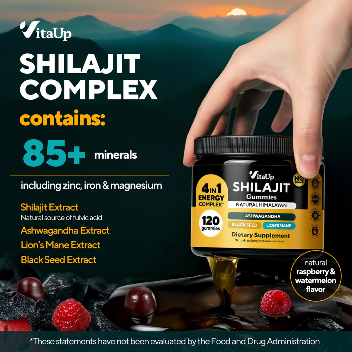 Gummies VitaUp Shilajit affichant la texture de gummy