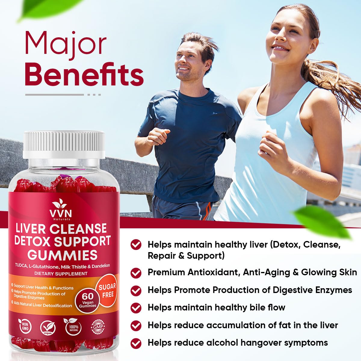 Gummies VitaVida détoxifiant foie sur une table avec une tasse de thé