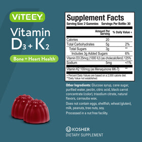 Gummies Viteey sur fond blanc, montrant la texture