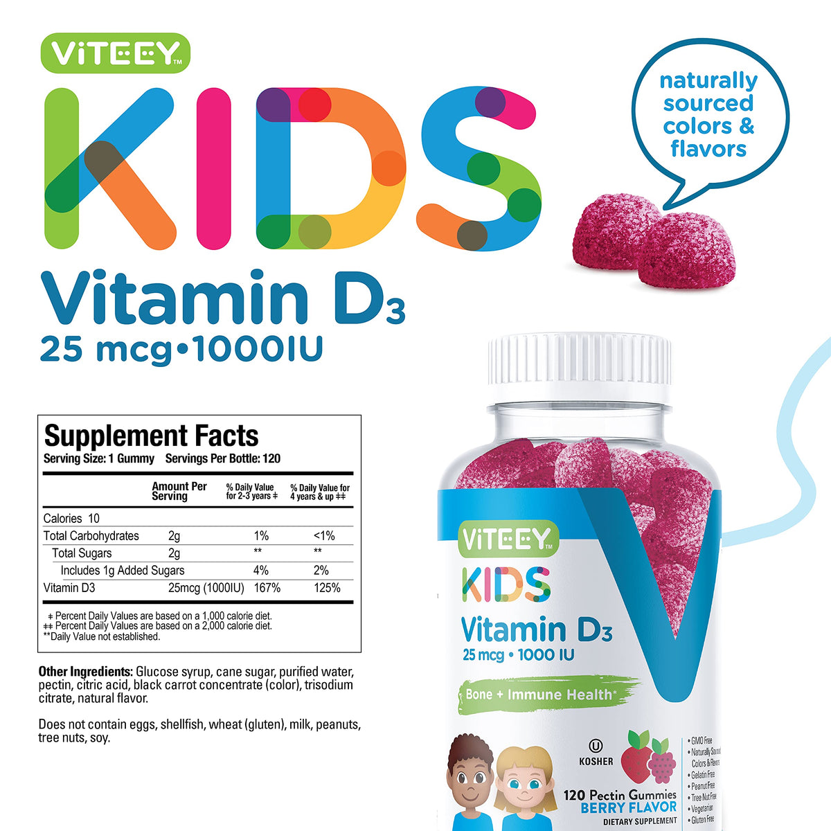 Gummies Viteey Vitamine D3 Enfants avec étiquette