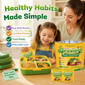 Gummies Vitrcestrs Super Greens, boîte ouverte avec gummies visibles