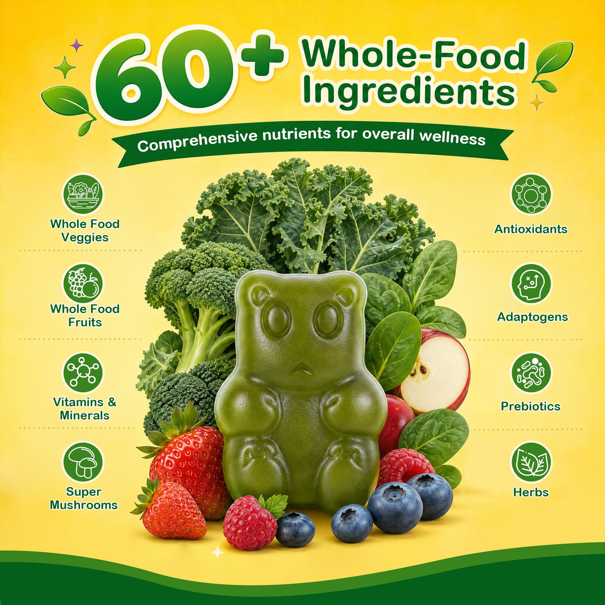 Gummies Vitrcestrs Super Greens, gummies dans une main d'enfant